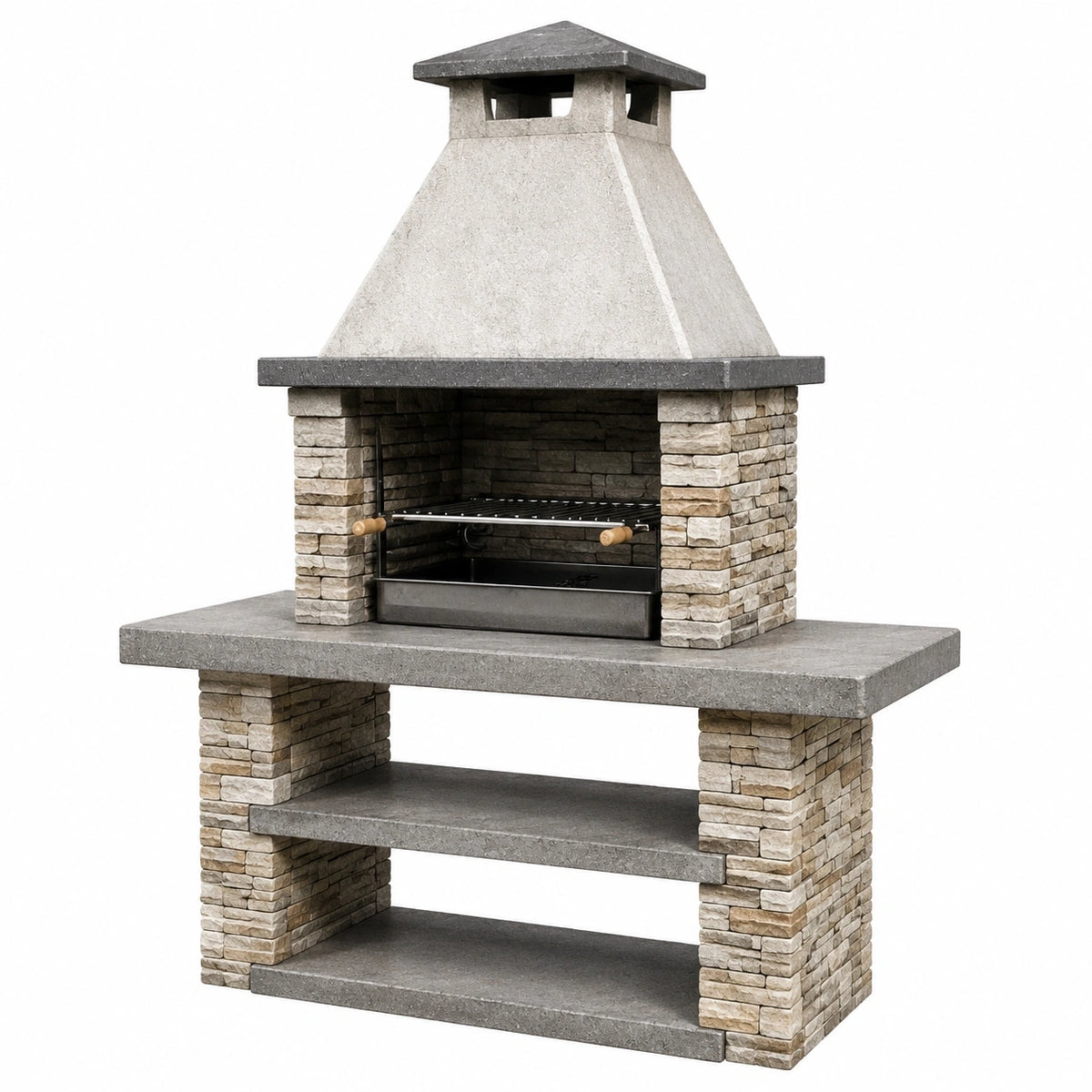 Barbecue de jardin 120 x 70 x 210 cm en pierre gris beige avec grille style rustique