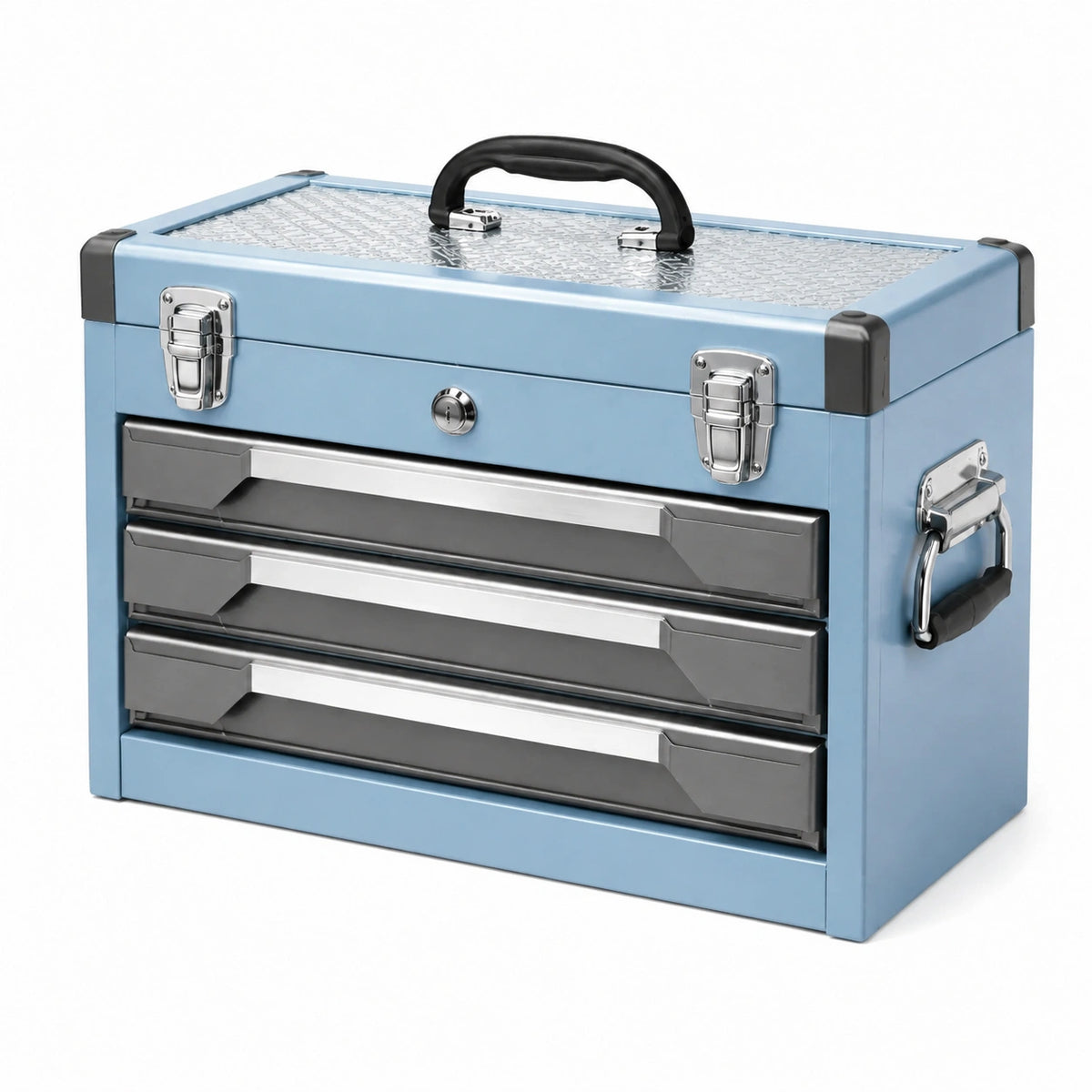 Boîte à outils Narqevix en acier bleu, coffre de 50 cm avec 3 tiroirs portables et verrouillables, pour le rangement d'outils.