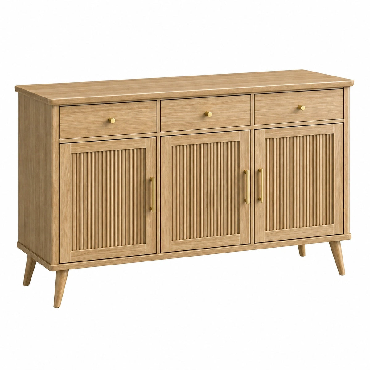 Buffet en bois de chêne clair Narqevix, rétro, 160x40x90 cm avec 3 portes et 3 tiroirs.