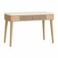 Bureau Narqevix en bois beige et blanc, 100x50x75 cm, avec tiroir en cannage, style scandinave, mobilier de bureau élégant