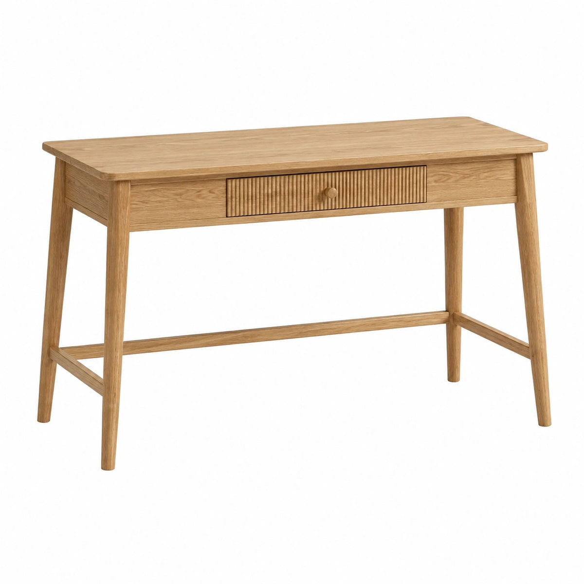Bureau en bois de chêne naturel Narqevix, 120x60x75 cm, style scandinave avec tiroir, mobilier de bureau élégant.