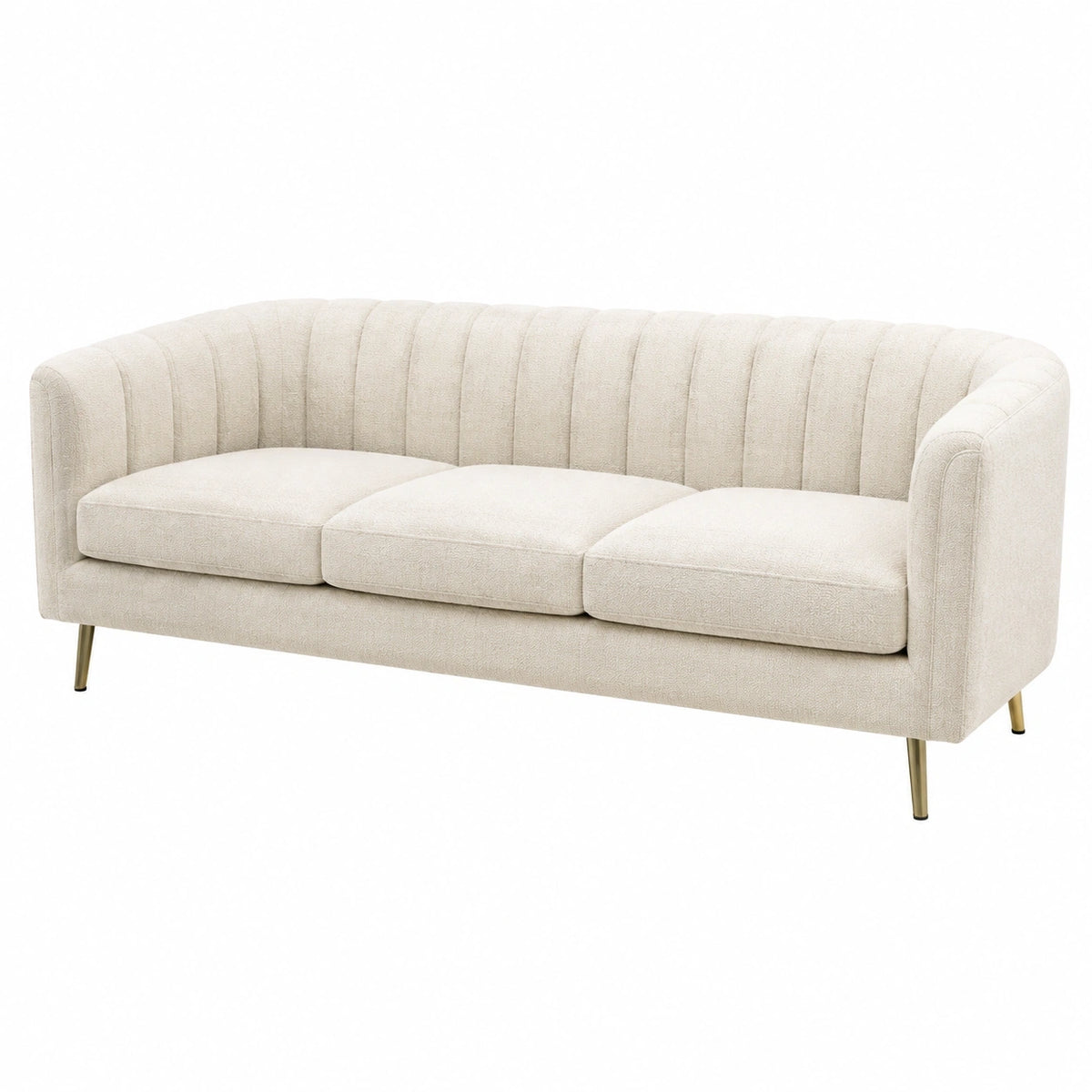 Canapé 3 places en tissu bouclette ivoire, style contemporain, dimensions 220x90x85 cm, par Narqevix.