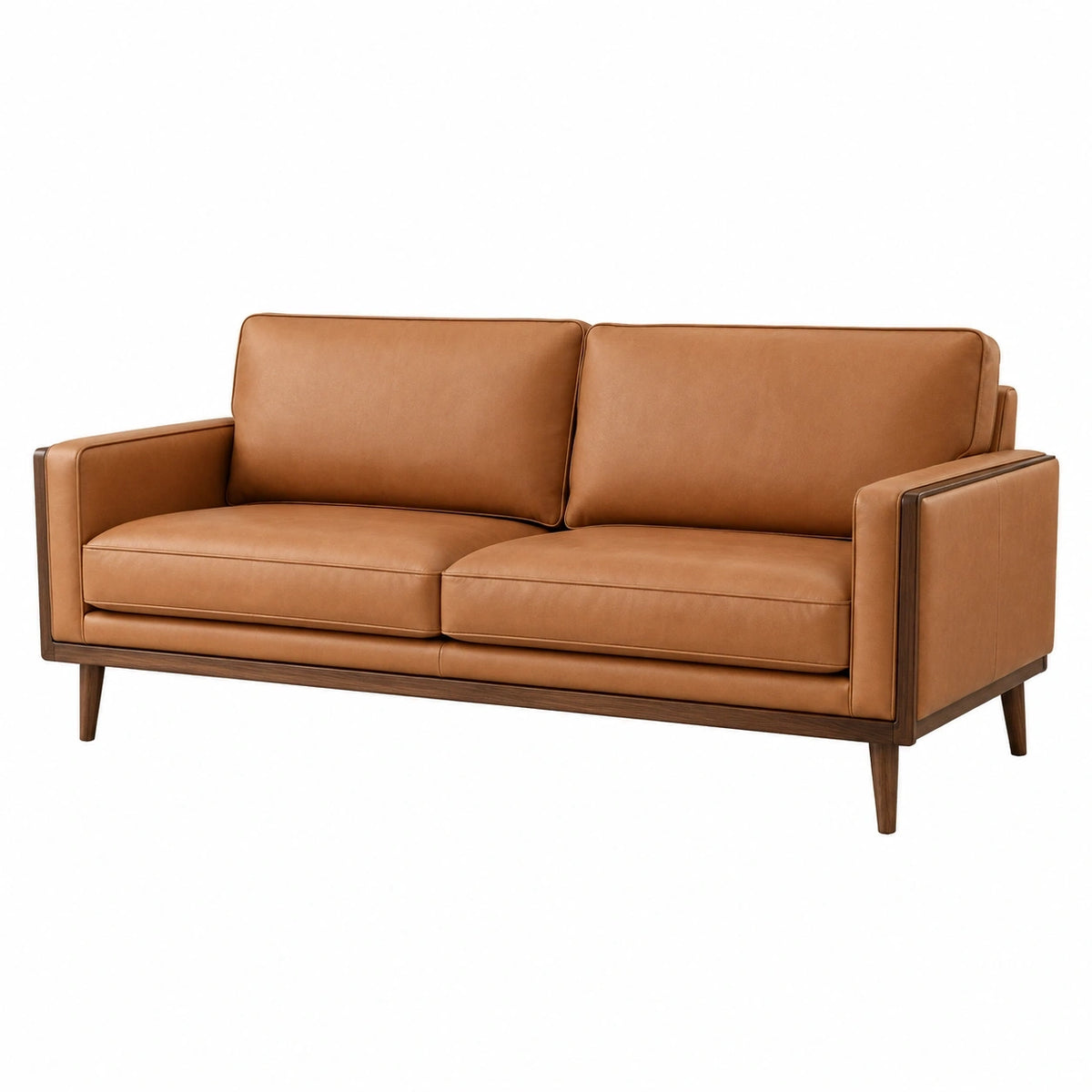 Canapé 2 places en cuir marron, style moderne, dimensions 170x88x86 cm, structure en bois, marque Narqevix.