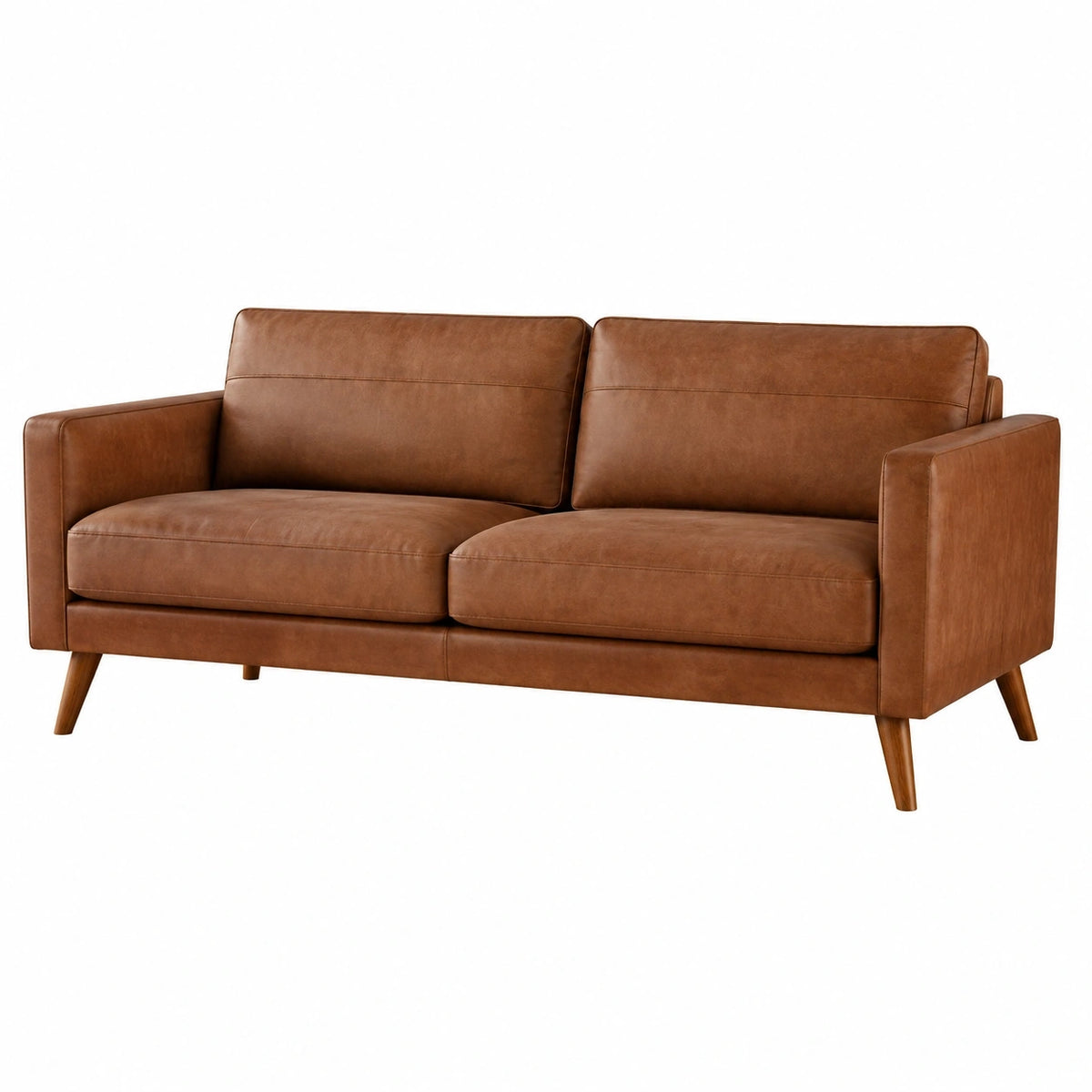 Canapé 2 places Narqevix en cuir marron, style rétro, dimensions 160x85x85 cm, assise confortable et design élégant.