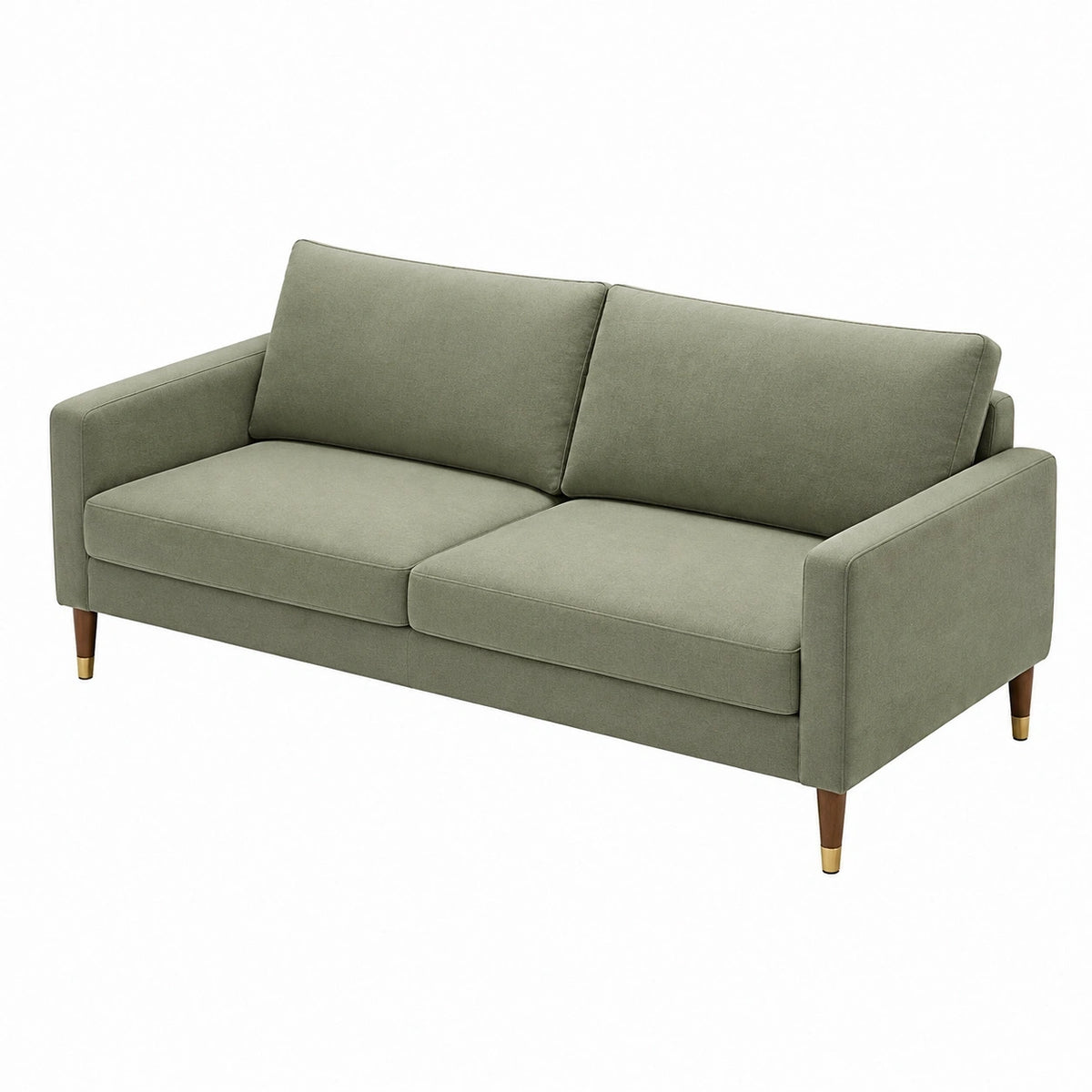 Canapé droit 2 places en tissu vert sauge, style contemporain, dimensions 160 x 86 cm, par Narqevix.