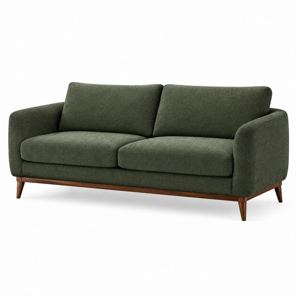 Canapé 2 places Narqevix en tissu vert, dimensions 180x88x84 cm, pieds en bois, style contemporain.