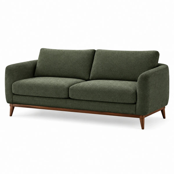 Canapé 2 places Narqevix en tissu vert, dimensions 180x88x84 cm, pieds en bois, style contemporain.