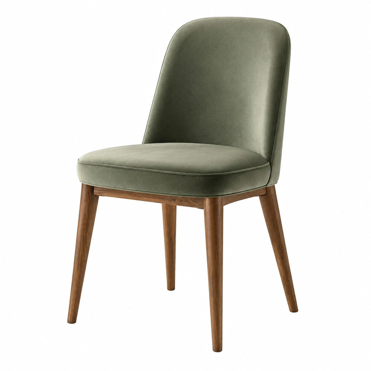 Chaise de salle à manger en velours vert avec pieds en bois, style contemporain, dimensions 48 x 58 x 87 cm, marque Narqevix.