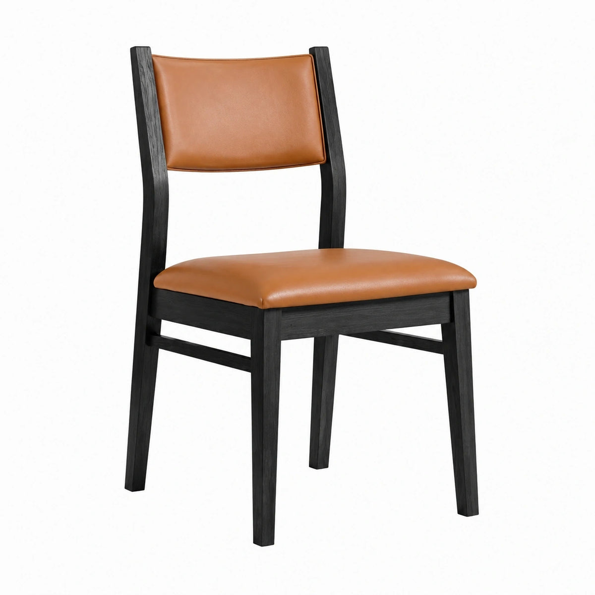 Chaise de salle à manger Narqevix en bois noir et revêtement en simili cuir marron, style contemporain, dimensions 46x54x82 cm