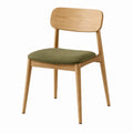 Chaise de salle à manger Narqevix en bois naturel avec tissu vert, dossier arrondi, dimensions 50x55x80 cm.
