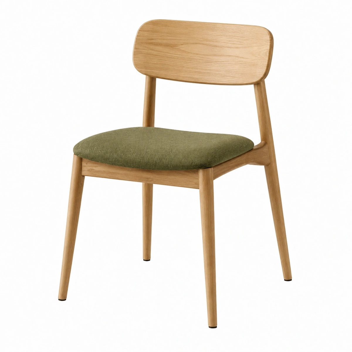 Chaise de salle à manger Narqevix en bois naturel avec tissu vert, dossier arrondi, dimensions 50x55x80 cm.