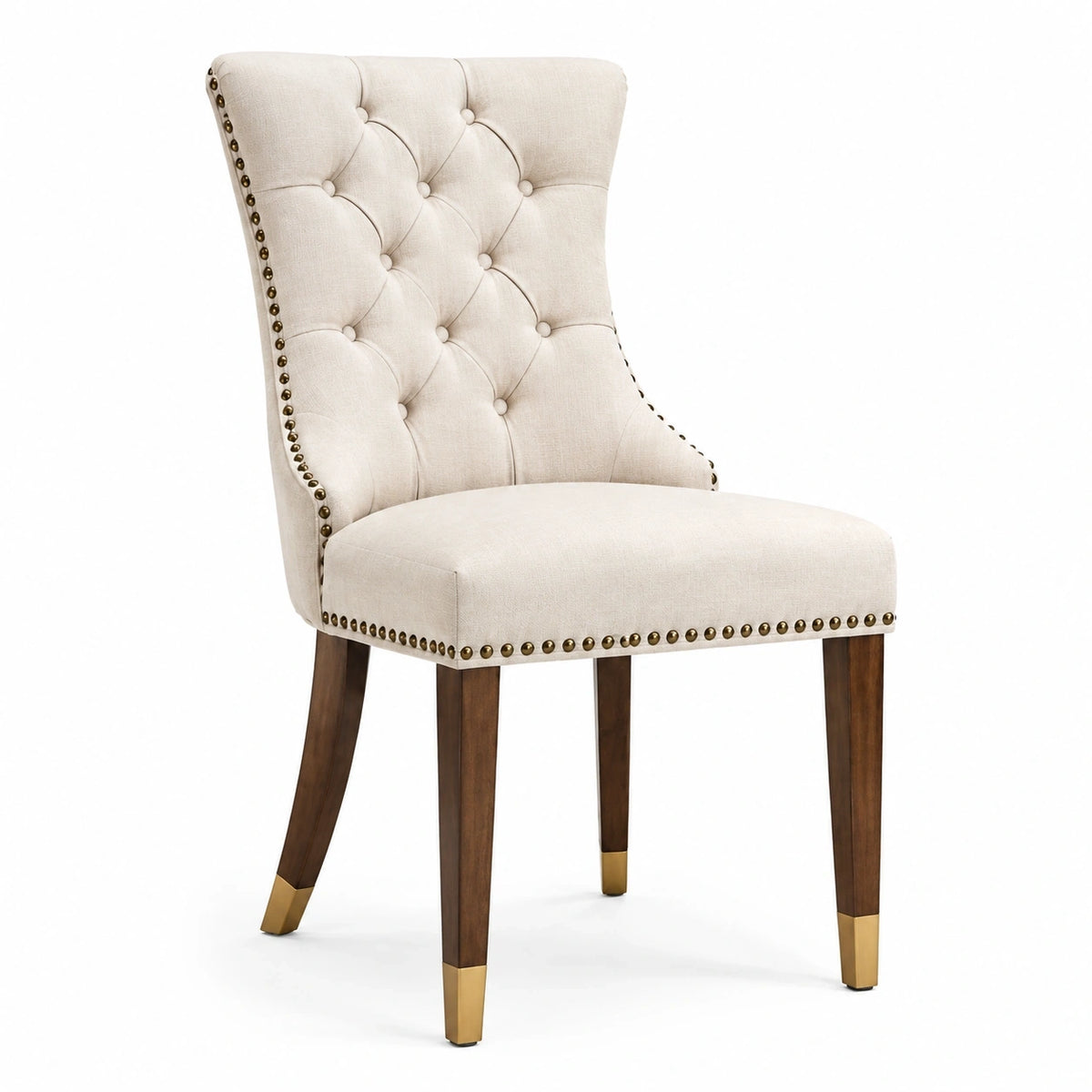 Chaise de salle à manger beige en tissu capitonné, style classique, dimensions 55x65x100 cm, par Narqevix.