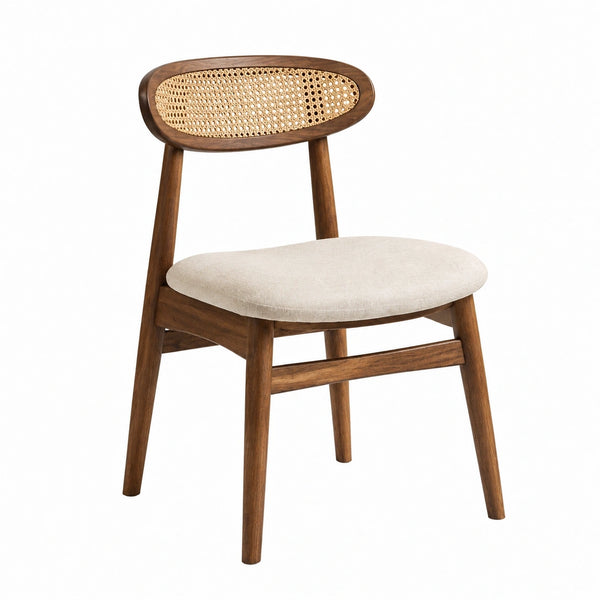 Chaise de salle à manger Narqevix en bois brun avec cannage et assise beige, dimensions 52x56x80 cm.